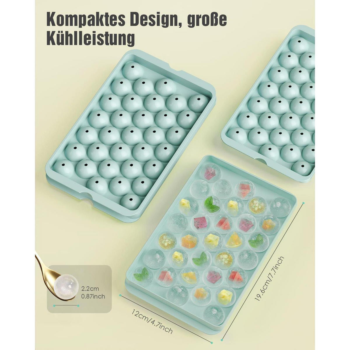 EISWÜRFELFORM 3-teiliges Set mit Behälter - Multicolor, Kunststoff (13.3/8/21cm)