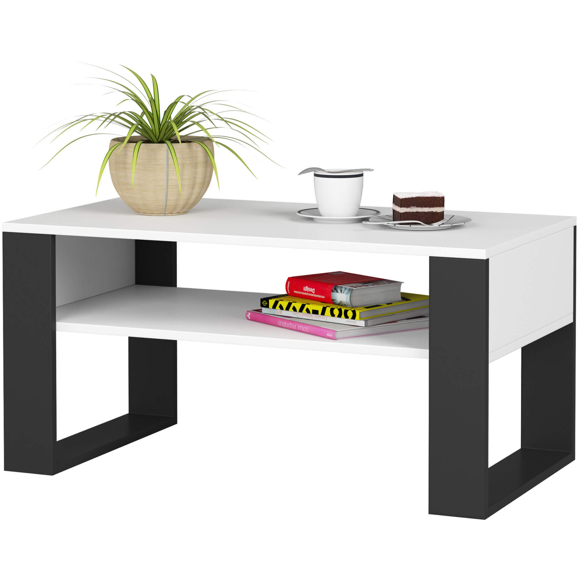 COUCHTISCH Rechteckig Weiß - Schwarz 92/45/50 cm - Schwarz/Weiß, Holzwerkstoff (50/92/45cm) - designimpex