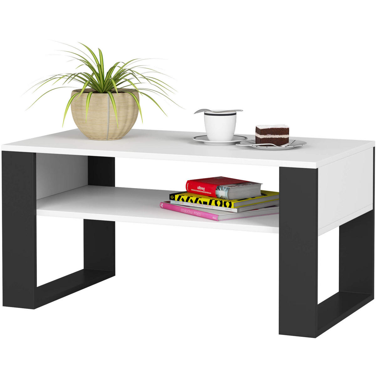 COUCHTISCH Rechteckig Weiß - Schwarz 92/45/50 cm - Schwarz/Weiß, Holzwerkstoff (50/92/45cm) - designimpex