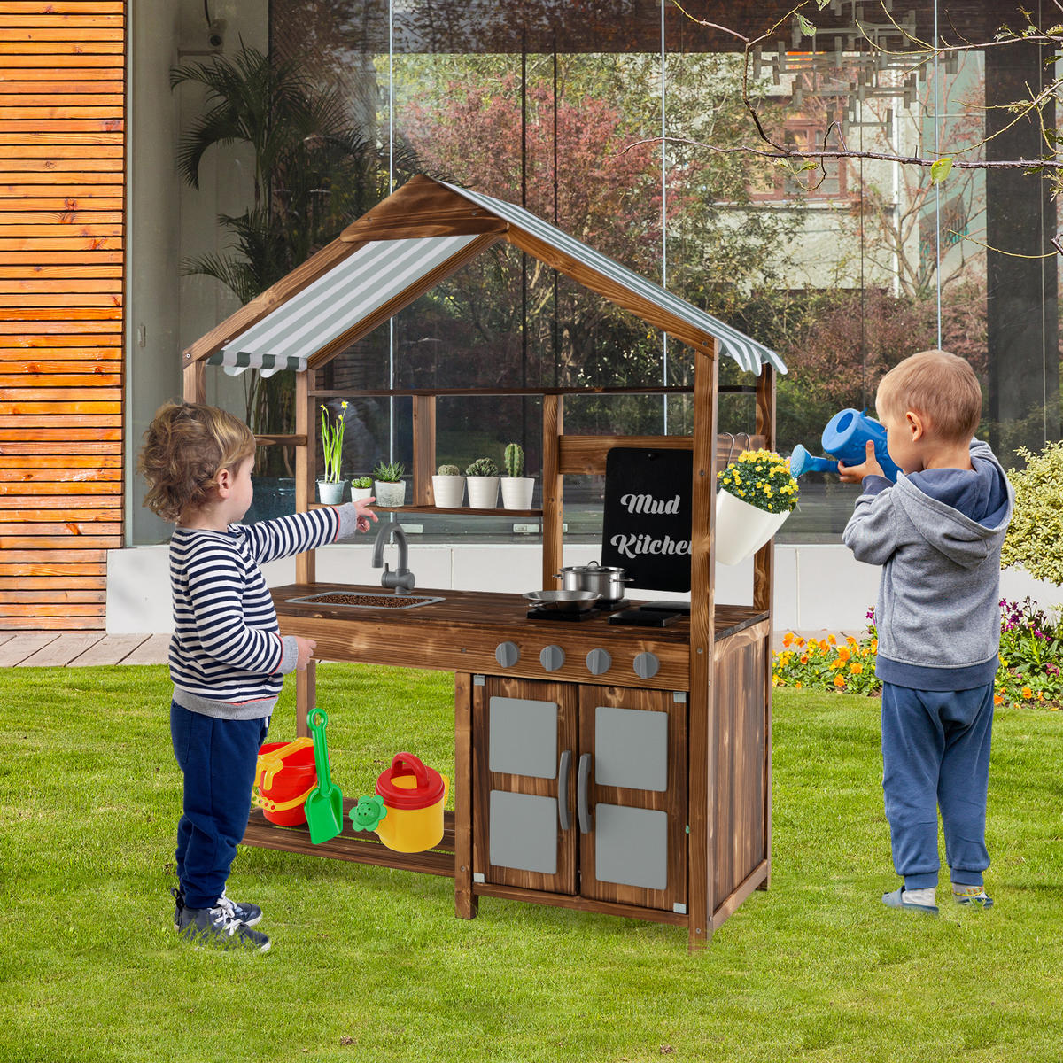 DETSKÁ kuchynka Outdoor prírodná - prírodná farba, drevo (100/42/126cm) - COSTWAY