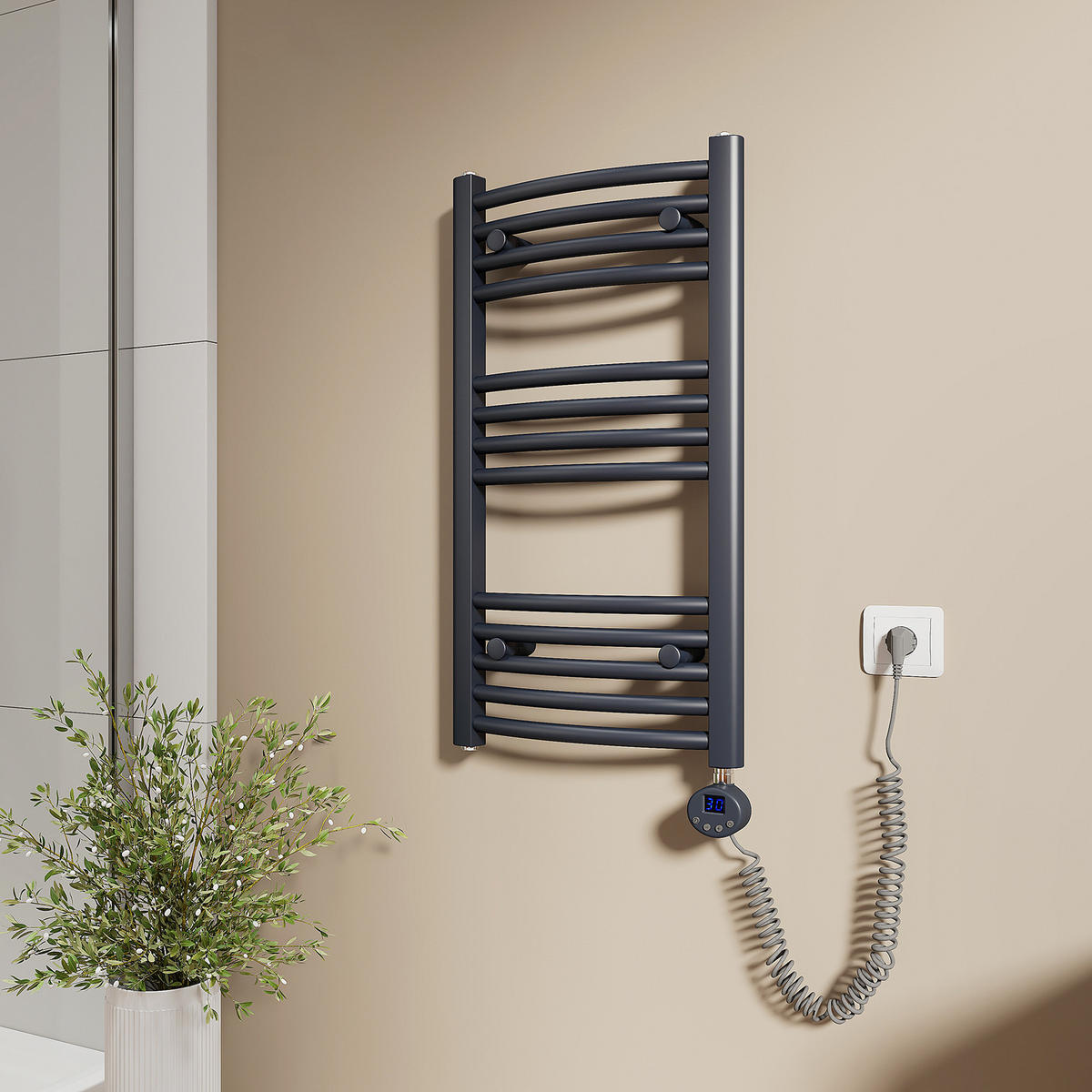 HANDTUCHHEIZKÖRPER elektrisch gebogen Anthrazit 75/40/5,6 cm - Anthrazit, Metall (40/75/5.6cm) - EMKE