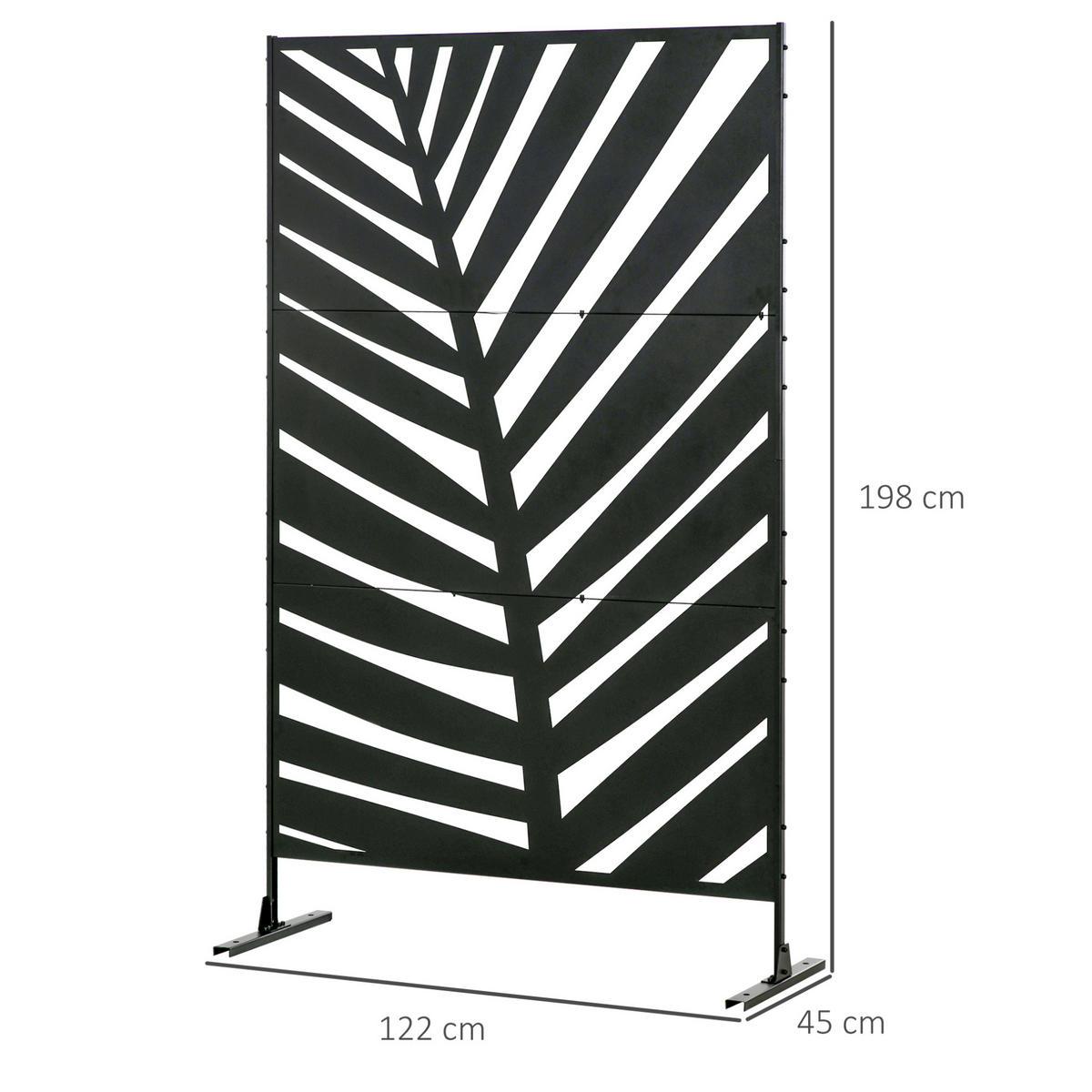 SICHTSCHUTZZAUN 122/45/198 cm Schwarz aus Stahl mit Palmenblatt-Print - Schwarz, Metall (45/198cm) - OKWISH