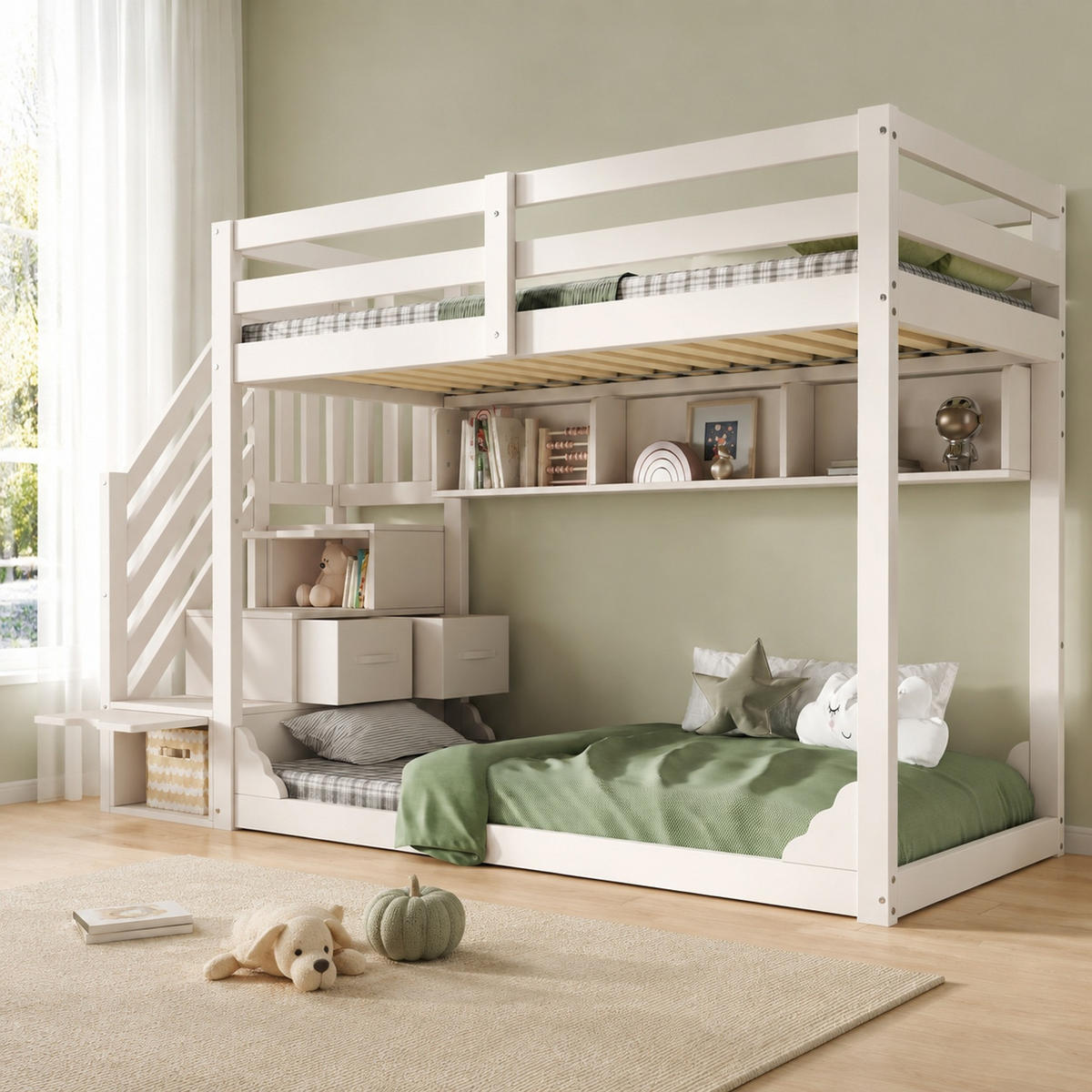 ETAGENBETT 90/200 mit Treppenschrank und Stauraum in Weiß - Weiß, Holz/Holzwerkstoff (90/200cm) - EVRYAE