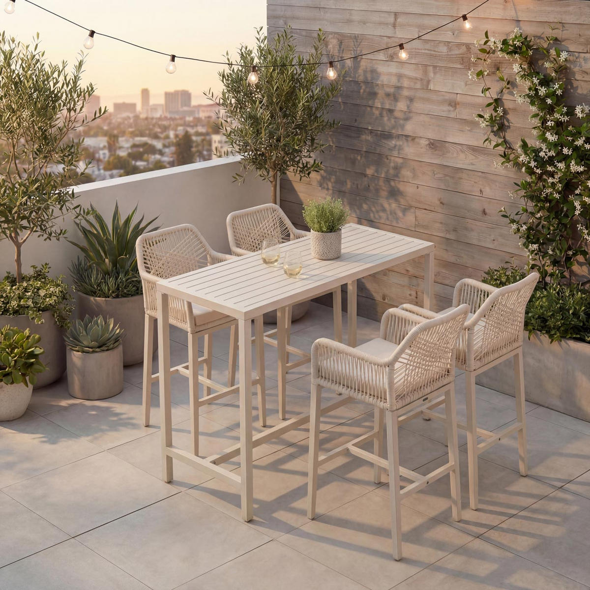 SET BARTISCH + BARHOCKER eckig Beige 5er-Set - Beige, Metall (65/130/105cm) - MCW