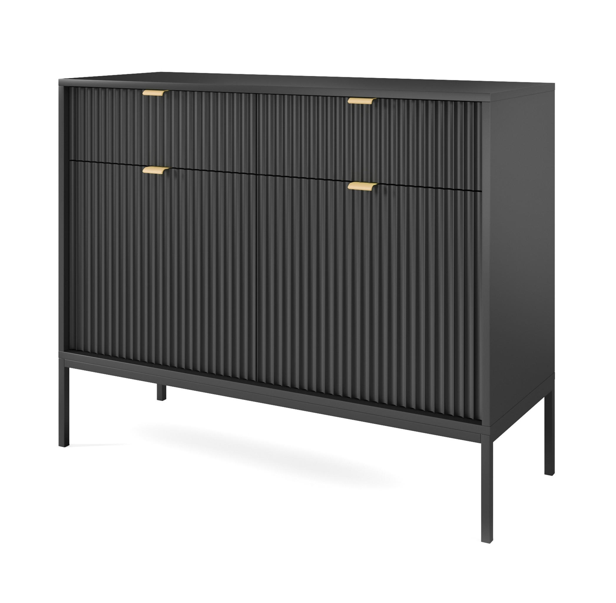 SIDEBOARD Eternas 2T 2S Schwarz 104/83/39 cm – schwarze Füße, mit geriffelten Fronten - Schwarz, Holzwerkstoff (104/83/39cm) - AX Living