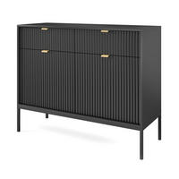 SIDEBOARD Eternas 2T 2S Schwarz 104/83/39 cm – schwarze Füße, mit geriffelten Fronten - Schwarz, Holzwerkstoff (104/83/39cm) - AX Living