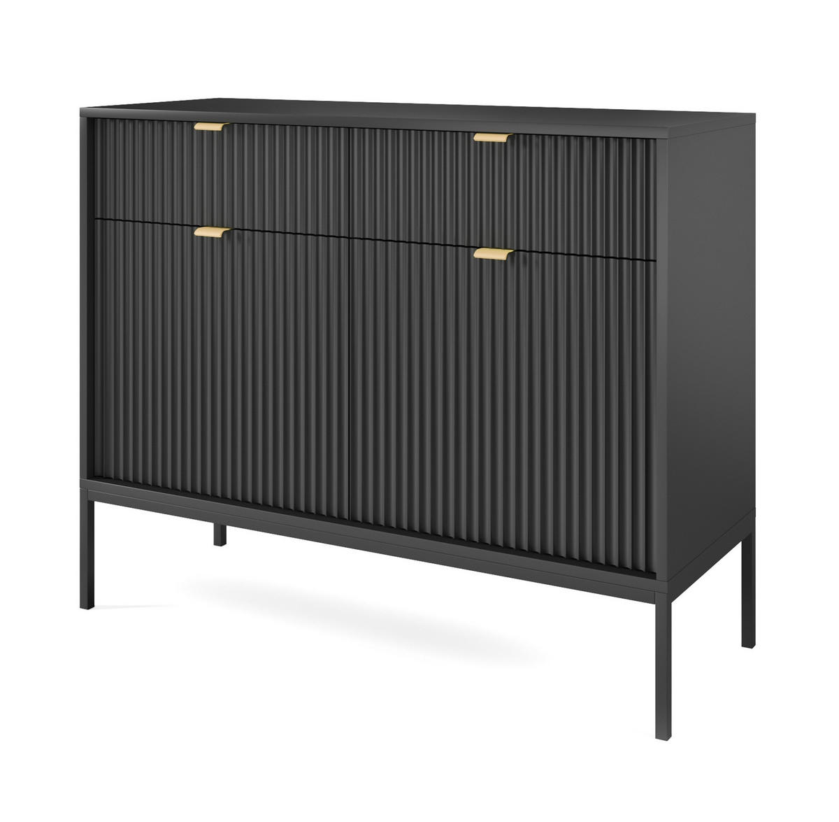 SIDEBOARD Eternas 2T 2S Schwarz 104/83/39 cm – schwarze Füße, mit geriffelten Fronten - Schwarz, Holzwerkstoff (104/83/39cm) - AX Living