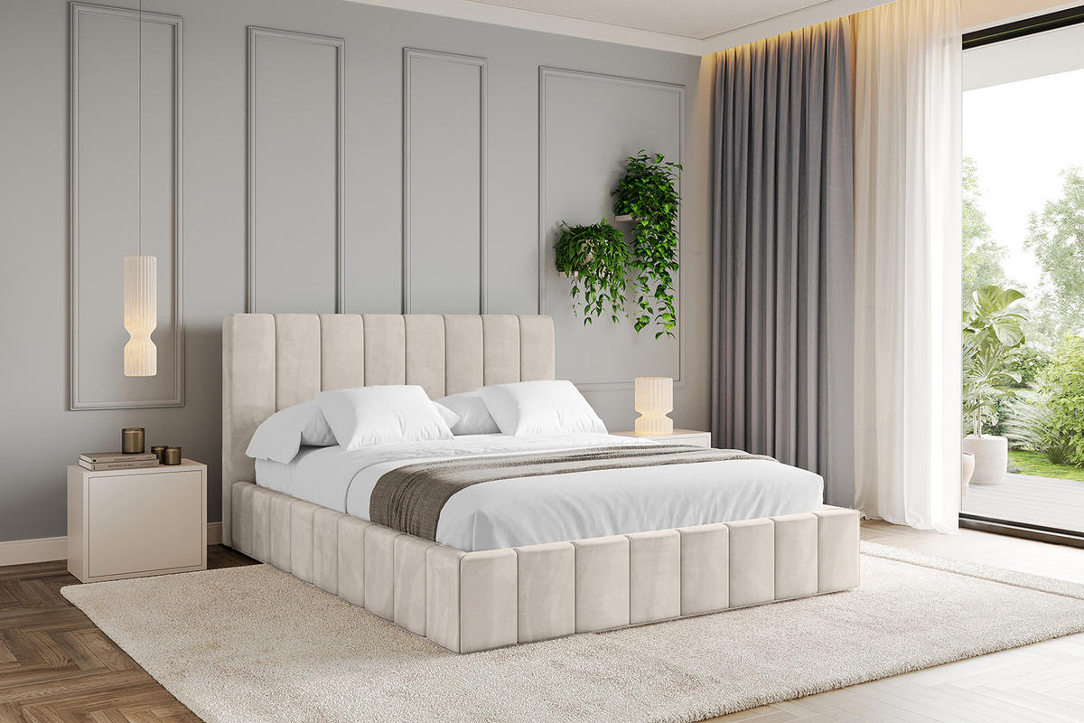 POLSTERBETT mit Bettkasten und Lattenrost, Boxbett ohne Matratze - FINO 180x200 Beige - Beige, Holzwerkstoff/Textil (180/200cm) - ALTDECOR