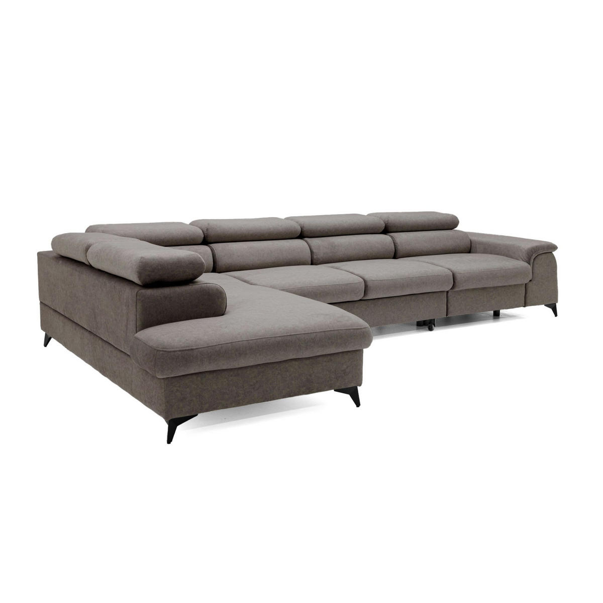 ECKSOFA PLAZA MAXI Links mit Schlaffunktion 127x195 Velours Braun - Schwarz/Braun, Holz/Textil (350/203cm) - Muffo