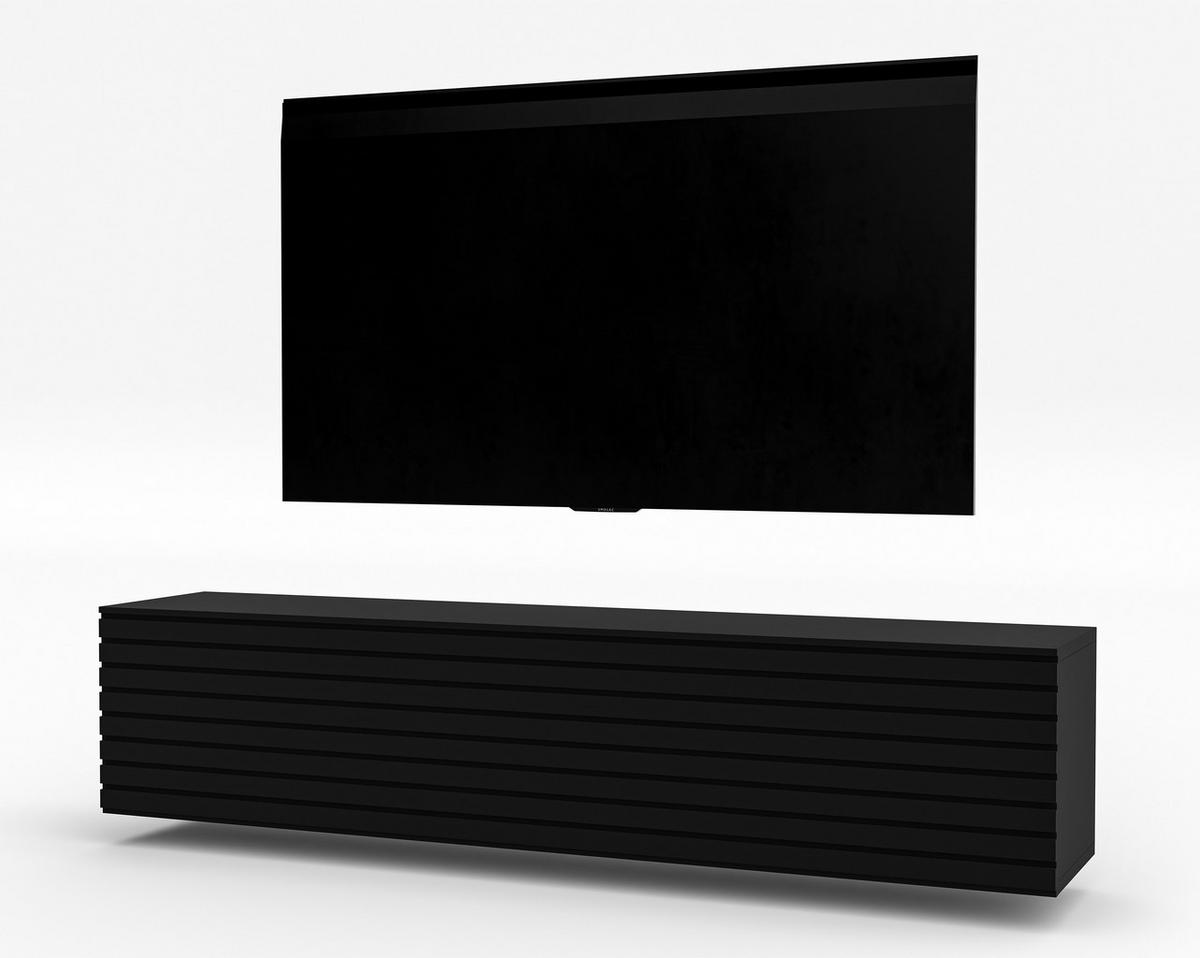 LOWBOARD ZIVOLLI 160 Schwarz, Schwarze Lamellen 160/34/40 cm – TV-Hängeschrank mit Lamellenfront - Schwarz, Holzwerkstoff/Kunststoff (160/34/40cm) - AX Living