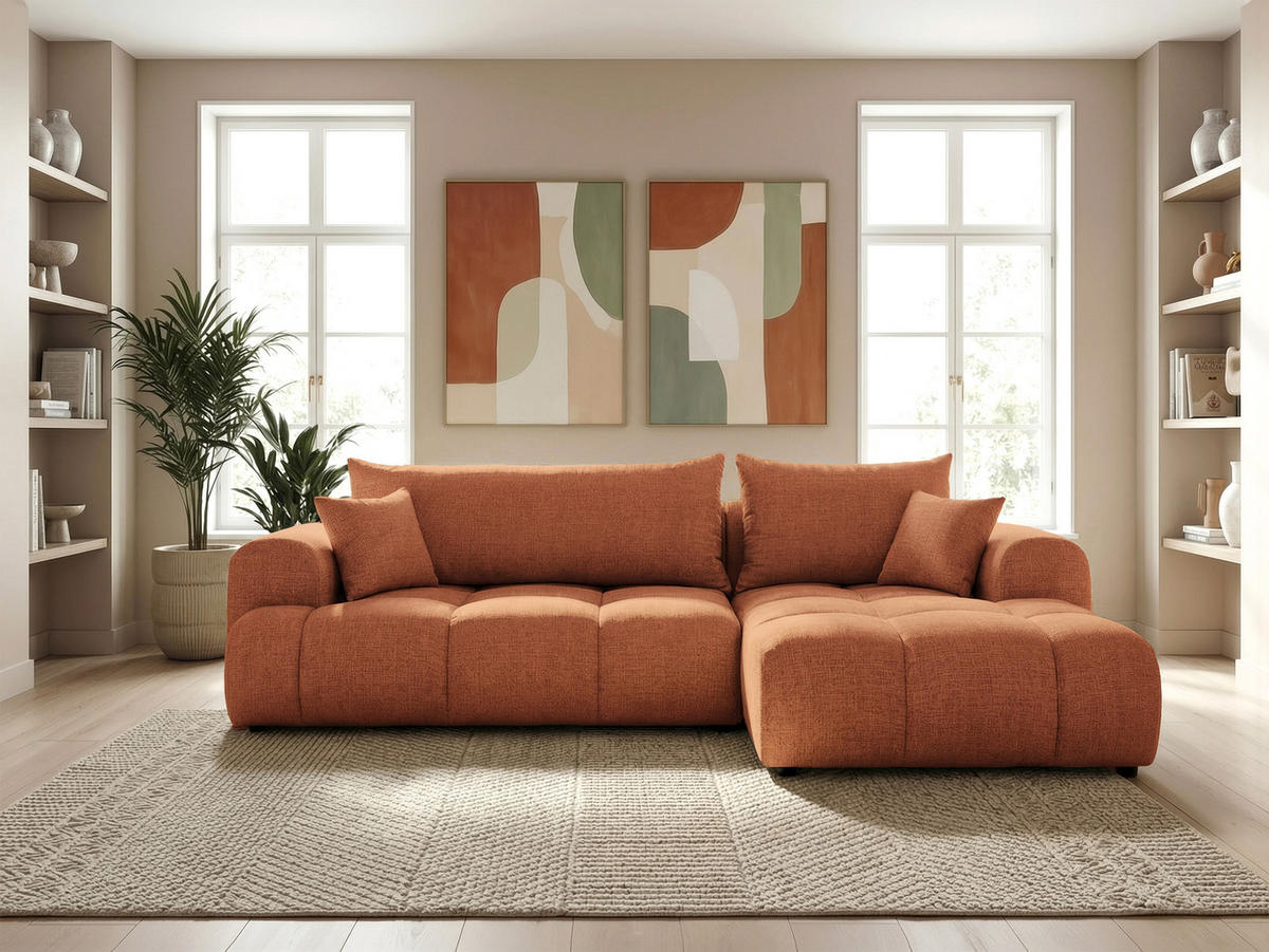 ECKSOFA MILANO mit Schlaffunktion und Bettkasten Orange - Orange, Holzwerkstoff/Kunststoff (250/90cm) - Idohome