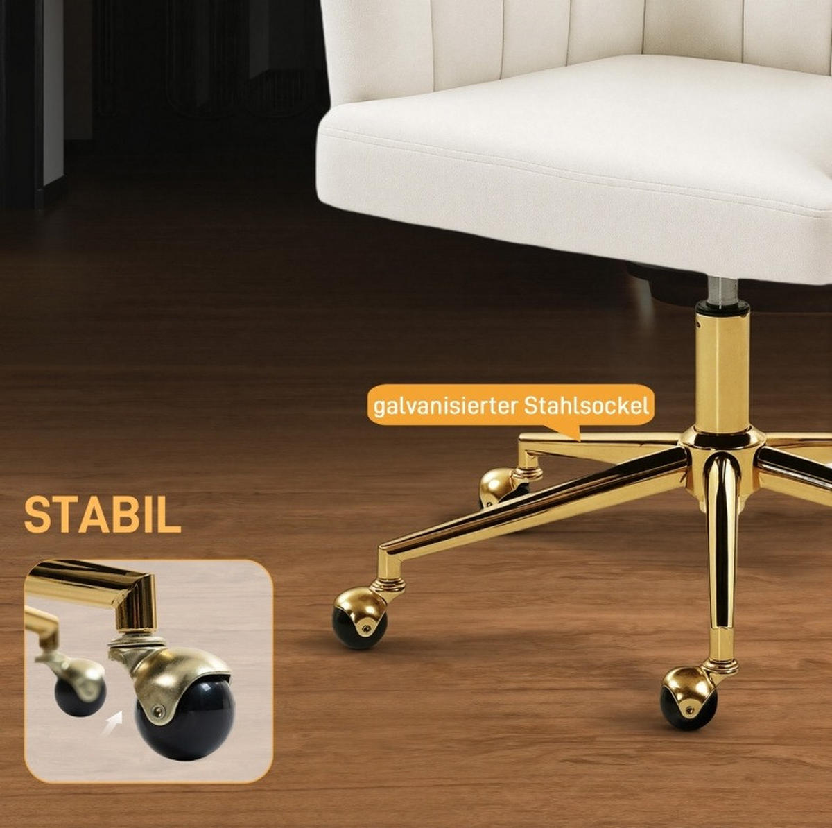 BÜROSTUHL in Cremeweiß 60x61x92,5 cm, höhenverstellbar und drehbar, mit Rollen - Creme, Textil (61/92.5/60cm) - IVMEU