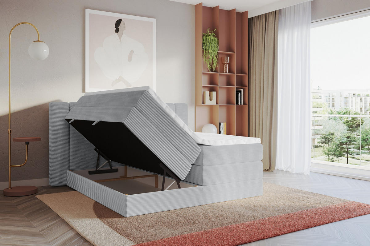 BOXSPRINGBETT mit Matratze H3/H4 - EVON KING - 140x200 cm Grau - Graubraun, Holzwerkstoff (140/200cm) - ALTDECOR
