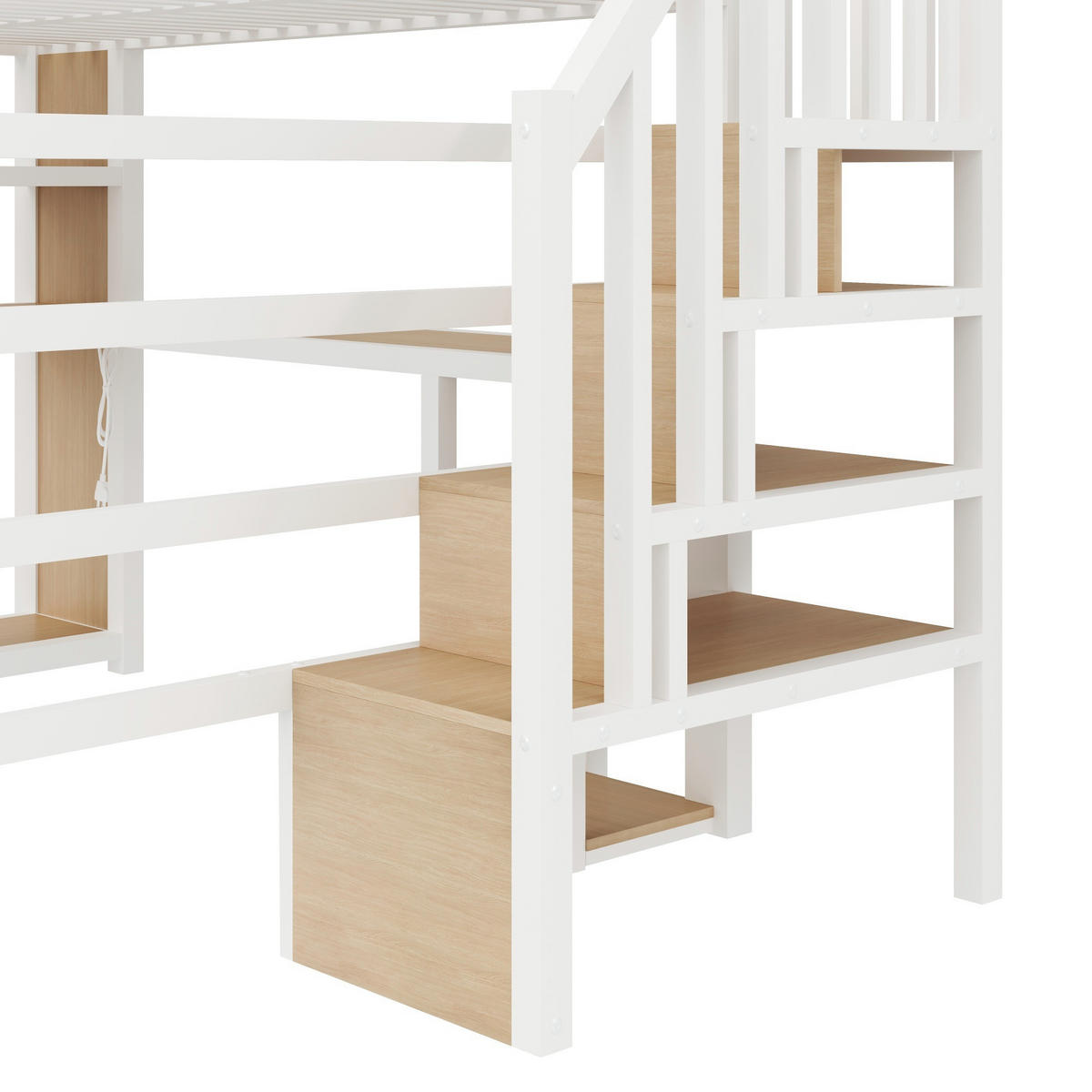 HOCHBETT 160/200 cm in Weiß mit Schreibtisch, Regal, offenem Kleiderschrank und Treppe aus Metall - Weiß, Metall (160/200cm) - STILVORA