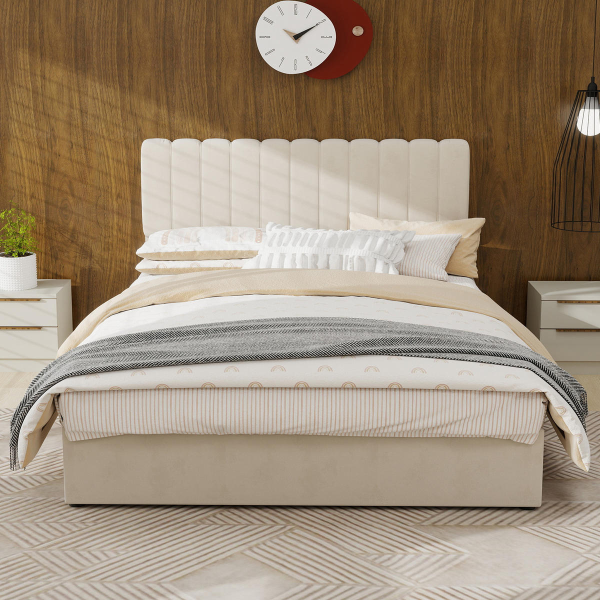 POLSTERBETT 140/200 cm in Beige Samt - Beige, Holzwerkstoff/Textil (140/200cm) - WISHDOR