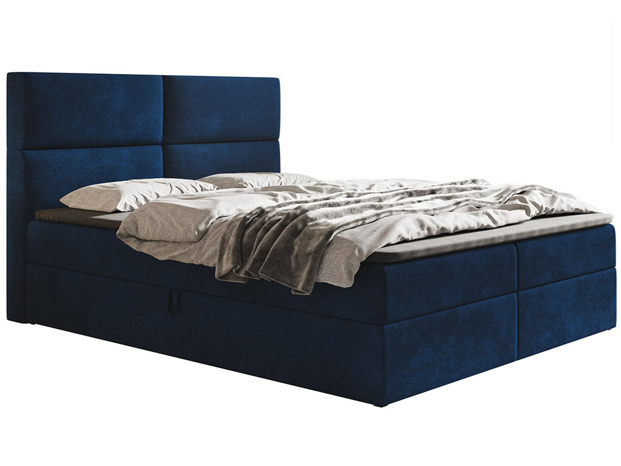 BOXBETT Bonio III 180/200 cm in Blau – mit Bettkasten und Topper - Blau/Schwarz, Holz/Holzwerkstoff (180/200cm) - AX Living
