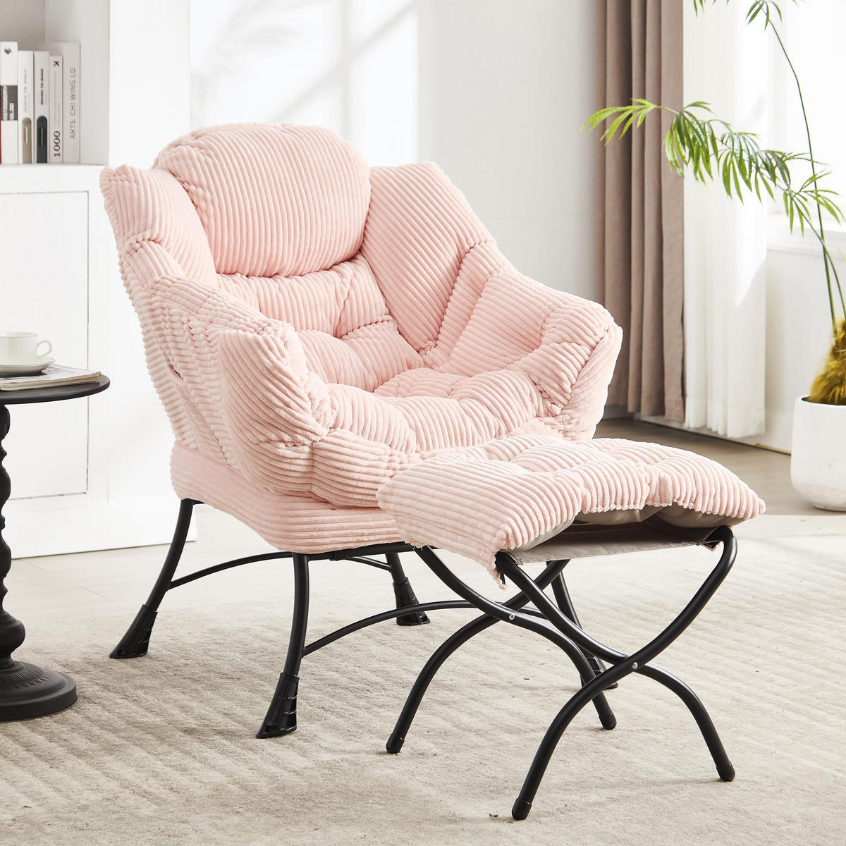 LOUNGESESSEL Relaxsessel mit Hocker,dicke Polsterung, Rosa - Rosa, Metall (70/95/64cm) - LVHOM