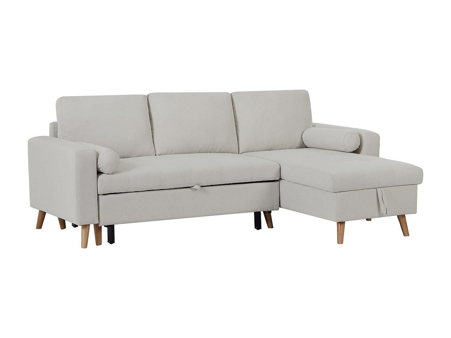 ECKSOFA mit Schlaffunktion & Bettkasten – Stoff – Beige – KORI - Beige, Textil (225/146cm) - Vente-Unique