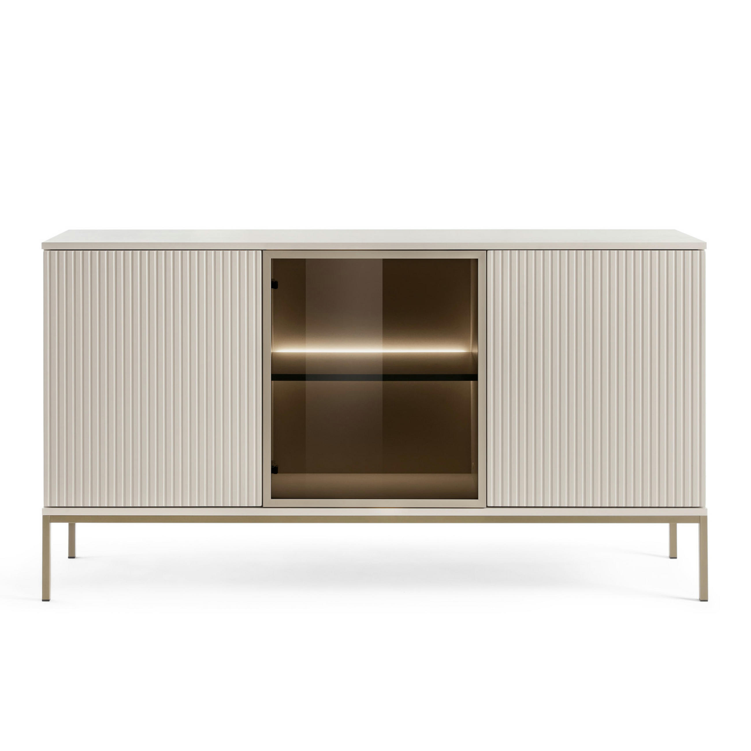 SIDEBOARD Laval K154 – Kaschmir mit Lamellen - Kaschmir, Glas/Holzwerkstoff (154/83/39cm) - Komodee