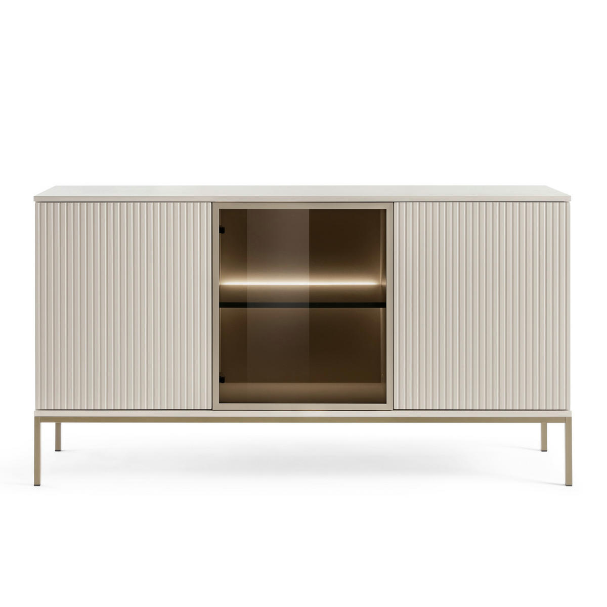 SIDEBOARD Laval K154 – Kaschmir mit Lamellen - Kaschmir, Glas/Holzwerkstoff (154/83/39cm) - Komodee