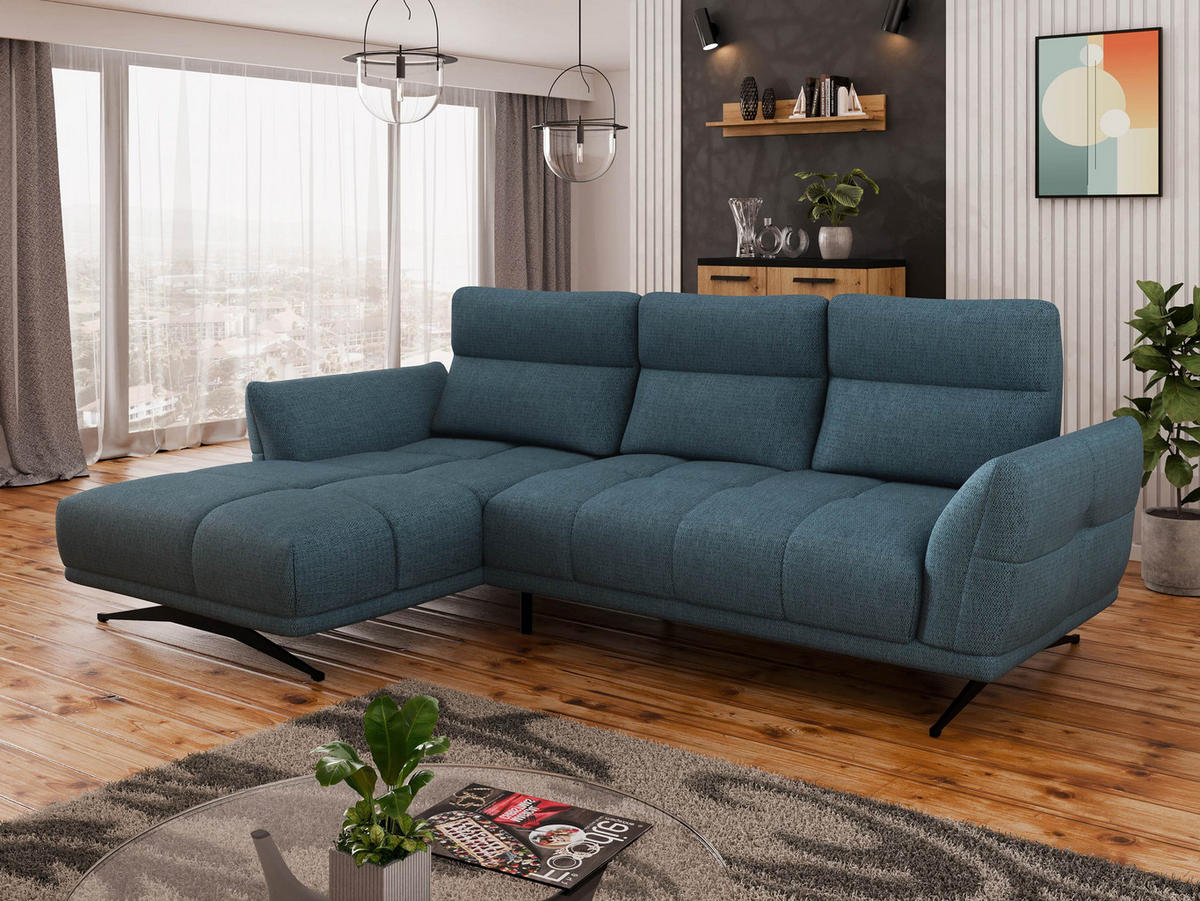ECKSOFA Giovanni Z LCH, Seite: Links LC-2R - Schwarz/Dunkelblau, Holz/Textil (298/195cm) - MIRJAN24