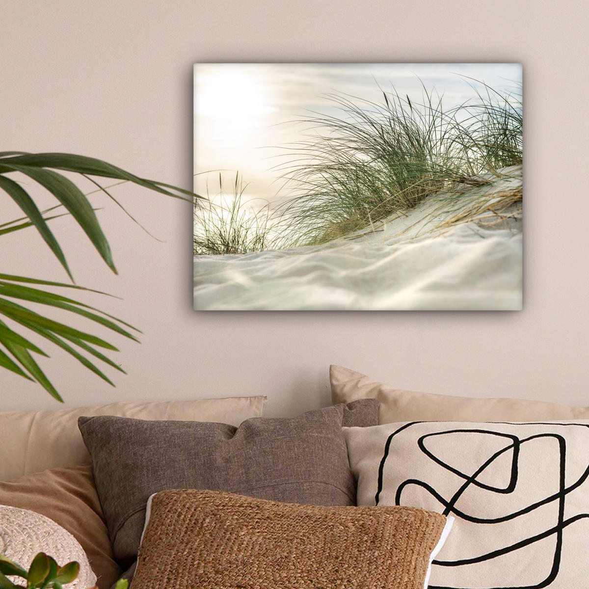 LEINWANDBILD Dünen mit Strandhafer in der Sonne des Nationalparks Schleswig-Holsteinisches Wattenmeer 40x30 cm - Creme, Textil (40/30cm) - MuchoWow