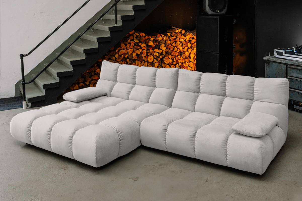ECKSOFA VIVIEN Silber Velvet - Silberfarben/Schwarz, Kunststoff/Textil (290/178cm) - KAWOLA