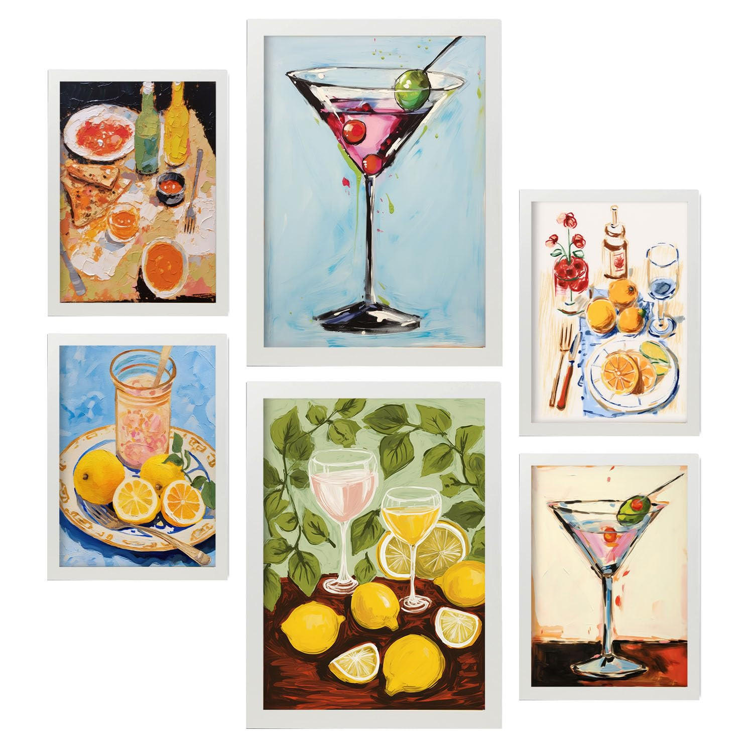POSTER Set Mit 6 Getränke und Speisen A3 & A4 Weißer Rahmen - Weiß, Papier (29/3cm) - Nacnic