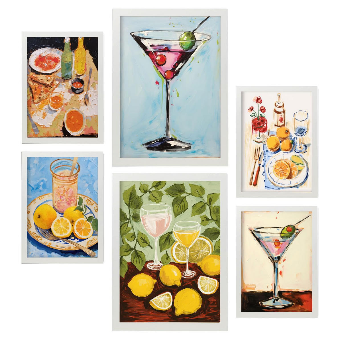 POSTER Set Mit 6 Getränke und Speisen A3 & A4 Weißer Rahmen - Weiß, Papier (29/3cm) - Nacnic