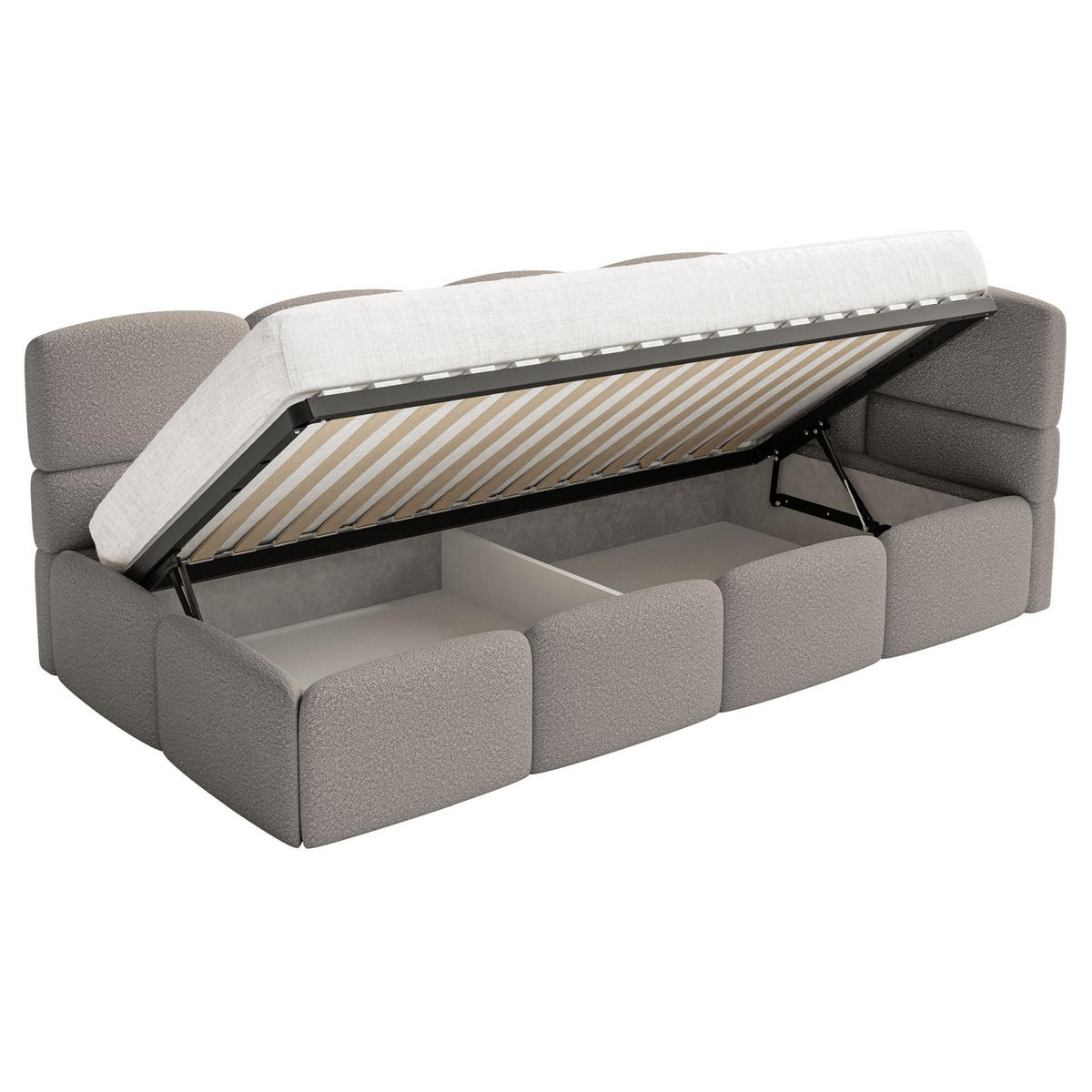 JUGENDBETT Cloudy rechts mit Rausfallschutz Bouclé Grau - Grau, Kunststoff/Textil (90/200cm) - Selsey