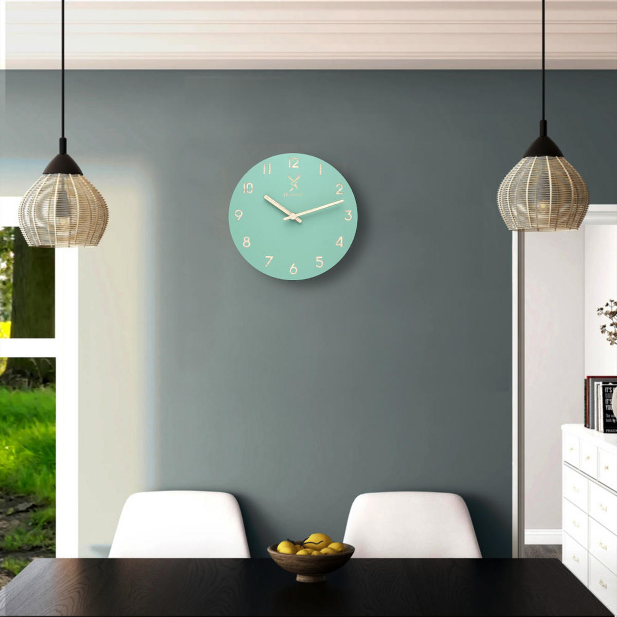 WANDUHR Holz Designer LIMBURG Loft Wand Uhr, mintgrün - Beige/Grün, Holz (25/25/2.2cm) - Holzwerk