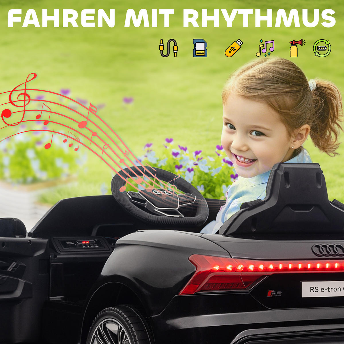 KINDER-ELEKTROAUTO DE-06108 Audi lizenziert mit Fernbedienung und Sicherheitsgurt Schwarz - Schwarz, Kunststoff/Metall (103/58/41cm) - ComfortXL