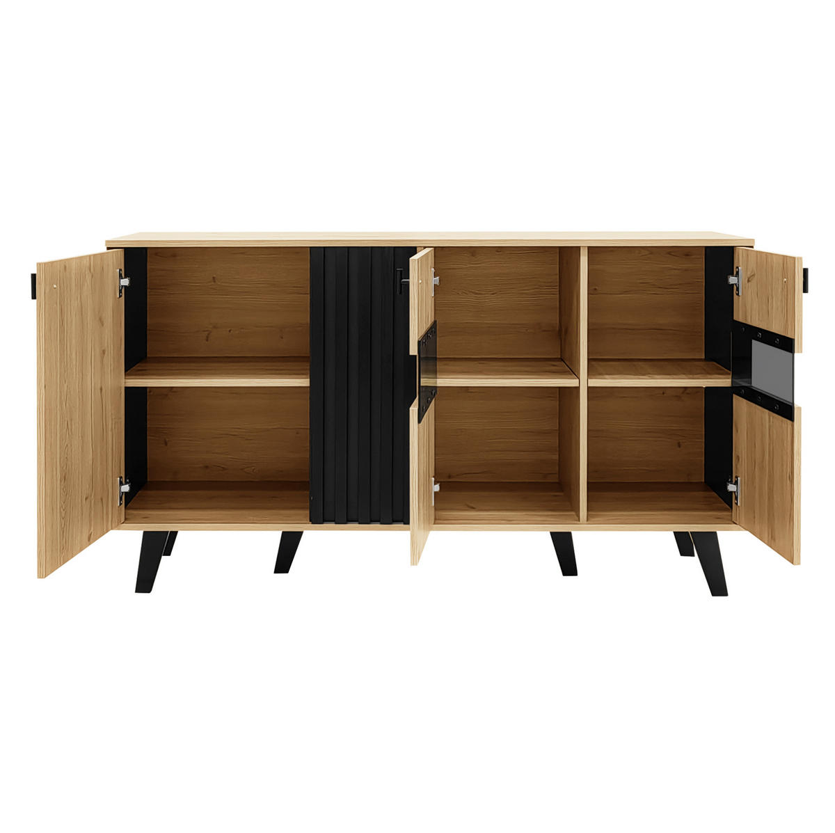 SIDEBOARD 140/78,5/41 cm z dřevotřísky a skla v přírodní a černé barvě s LED osvětlením - přírodní, kompozitní dřevo (140/78/41cm) - Modenvie