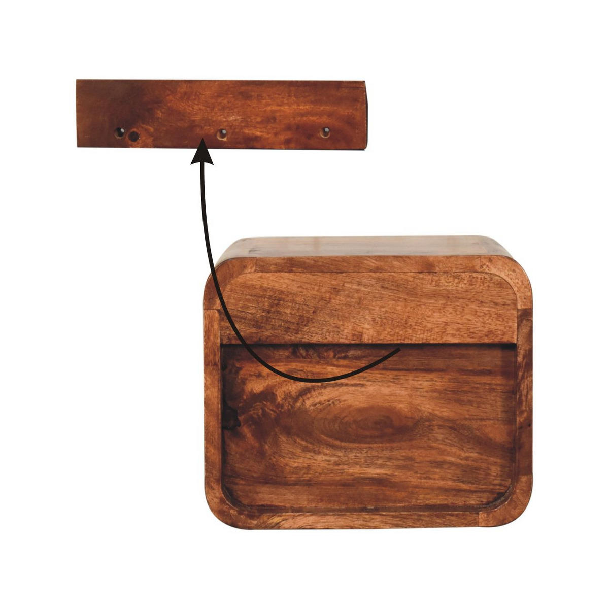 NACHTKASTEN Mini Honigkaramell Wandmontiert, 1 Schublade und Offenes Fach, Dunkelbraun - Messingfarben/Braun, Holz/Metall (30/25/25cm) - Artisan Furniture