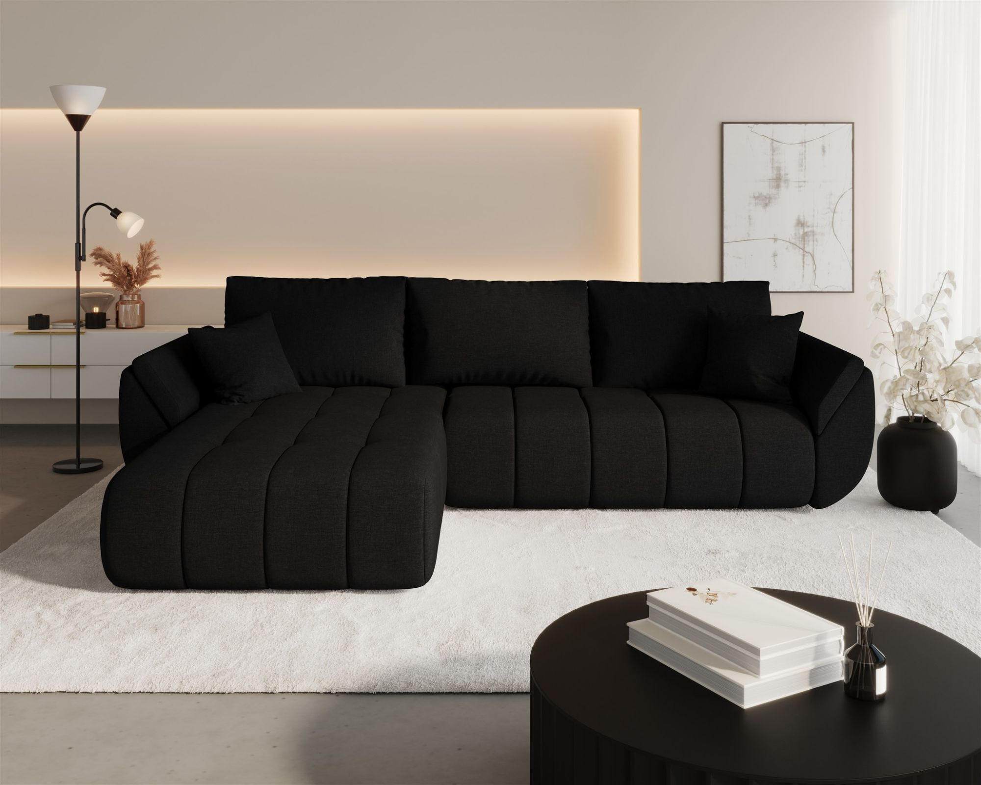 ECKSOFA Misato In Wind - Schwarz, Holzwerkstoff/Textil (175/280cm) - Fun Möbel