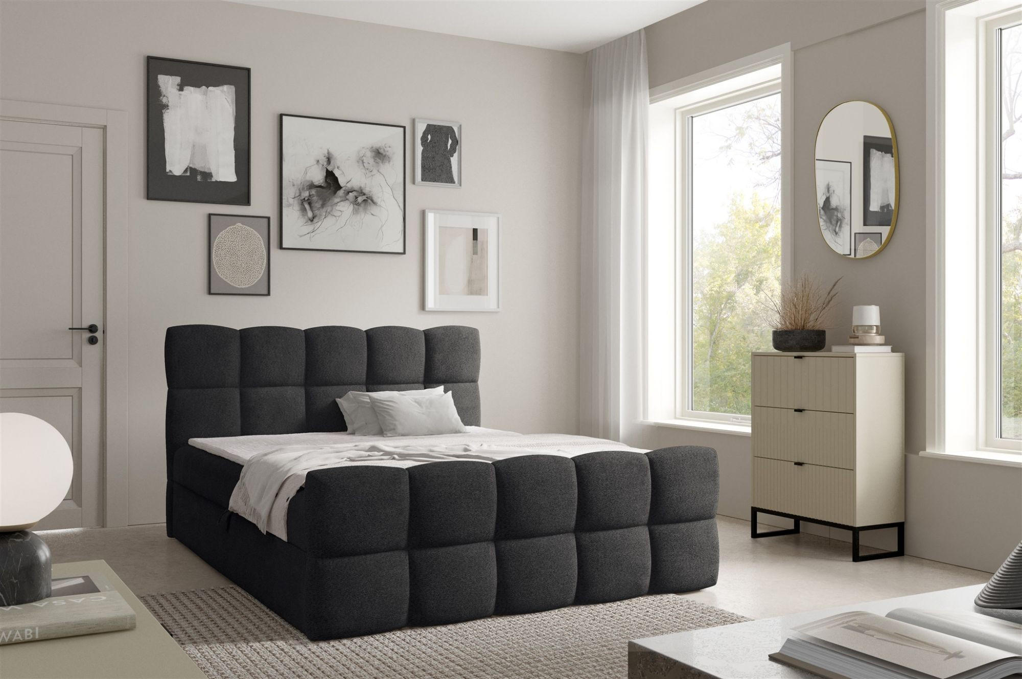 BOXBETT Satine In überlänge - Schwarz, Holzwerkstoff/Textil (140/220cm) - Fun Möbel