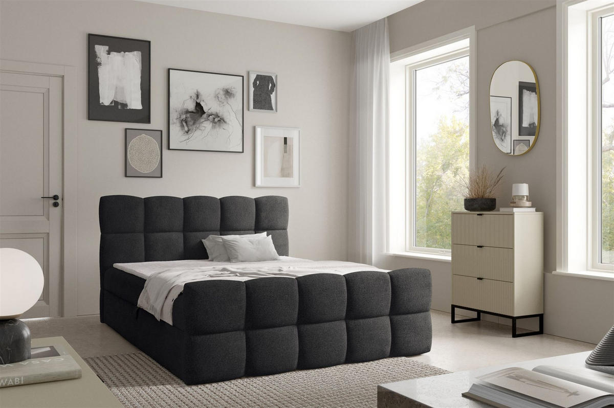 BOXBETT Satine Premium - Schwarz, Holzwerkstoff/Textil (180/200cm) - Fun Möbel