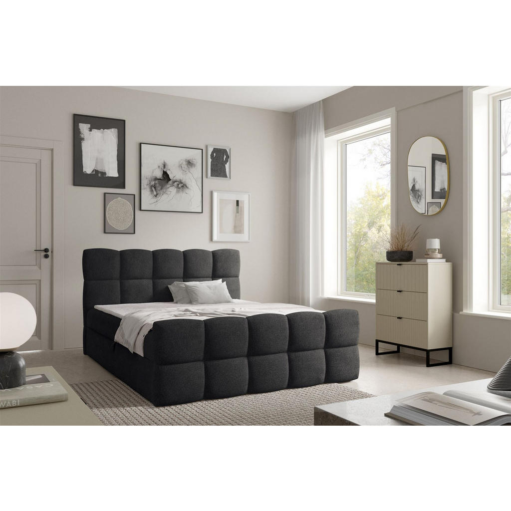 Thumbnail - Fun Möbel Boxbett, Schwarz, Textil, 200x220 cm, Schlafzimmer, Betten, Boxspringbetten