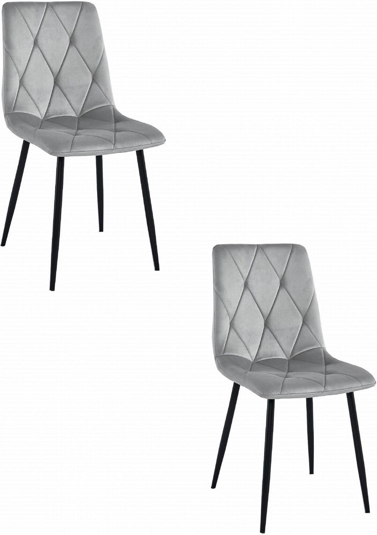 ESSZIMMERSTUHL 2er Set Velours Silbergrau, Gepolsterte Sitzfläche, Modernes Design - Grau, Textil (51/86/56cm) - Best For Home