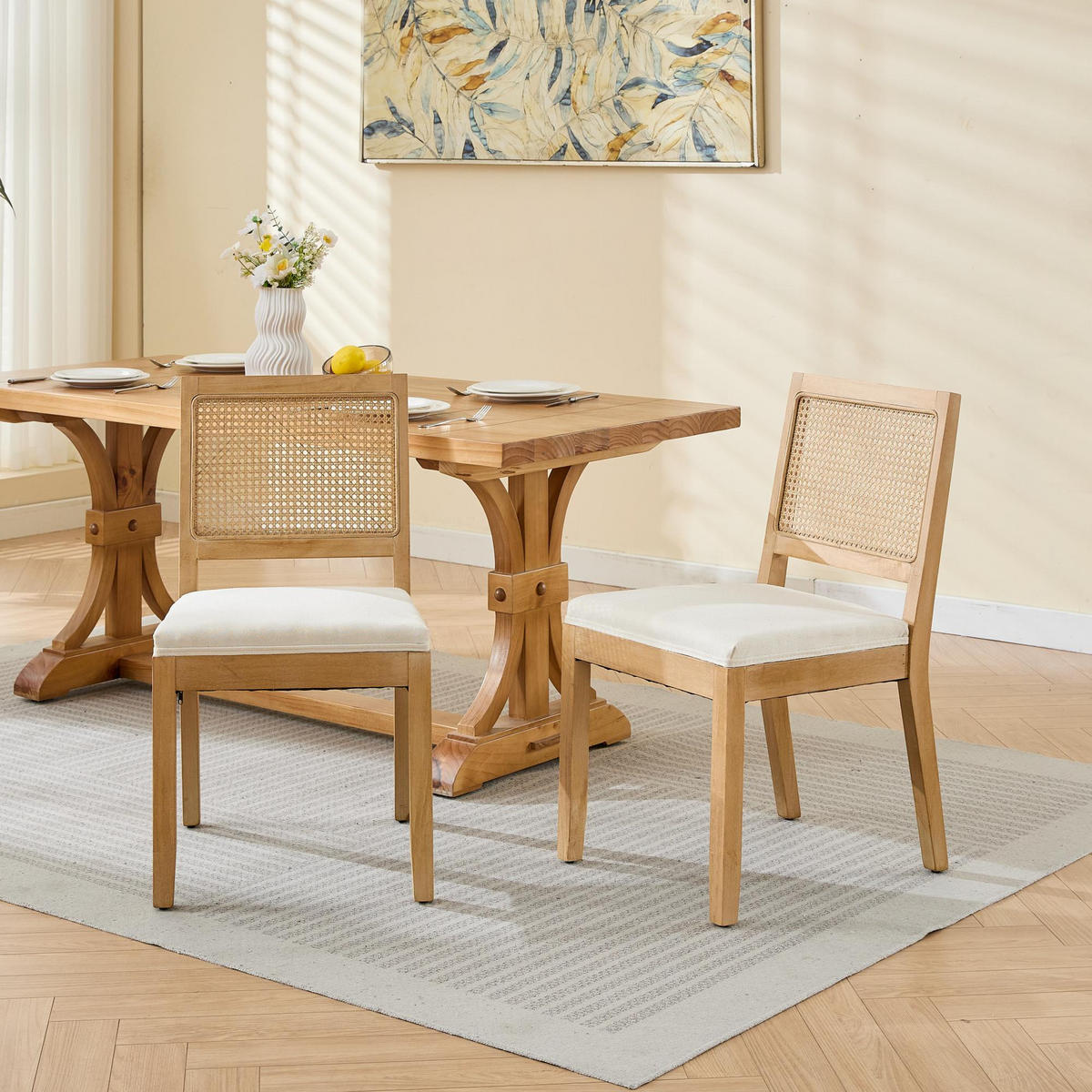 STUHL-SET DE-36363 2 Stück mit Rattan-Rückenlehne Beige - Beige, Holz (48/86.5/56cm) - ComfortXL
