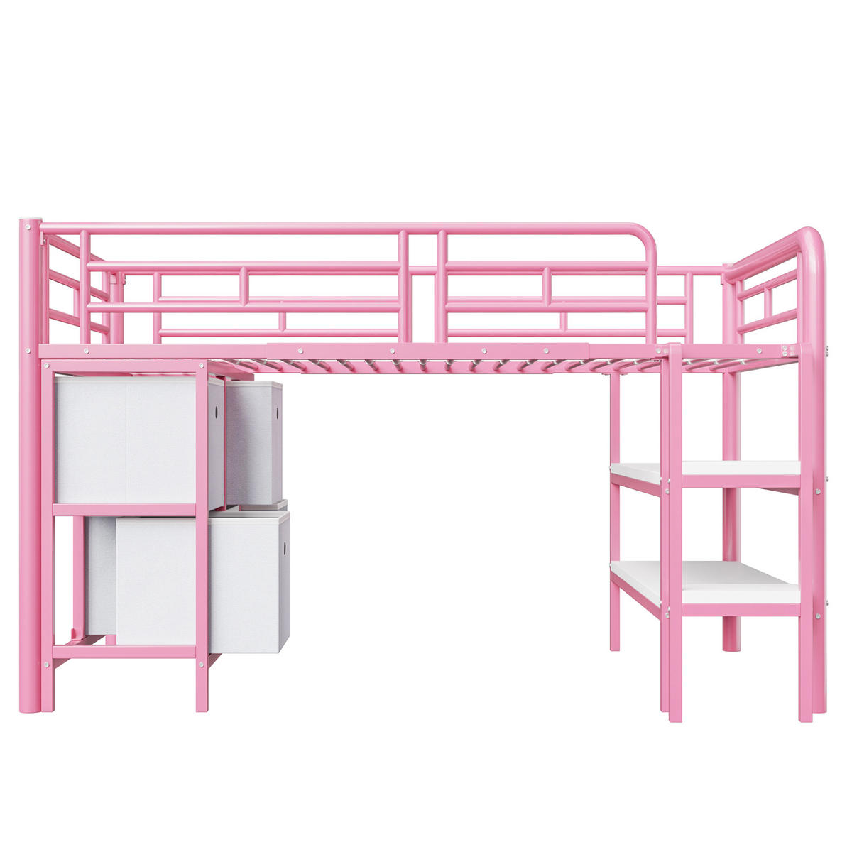 HOCHBETT 90/200 cm aus Metall mit breiter Treppe, Schubladen und Regalen, Rosa/Weiß - Rosa, Metall (90/200cm) - Redom