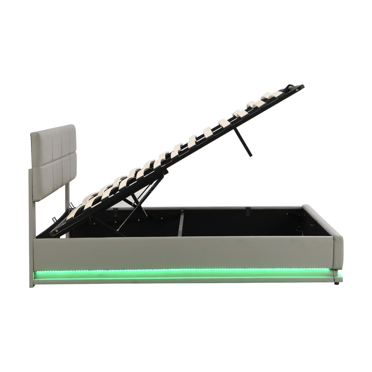 POLSTERBETT 180/200 cm mit LED-Beleuchtung und hydraulischem Bettkasten in Hellgrau - Grau, Kunststoff (180/200cm) - OKWISH