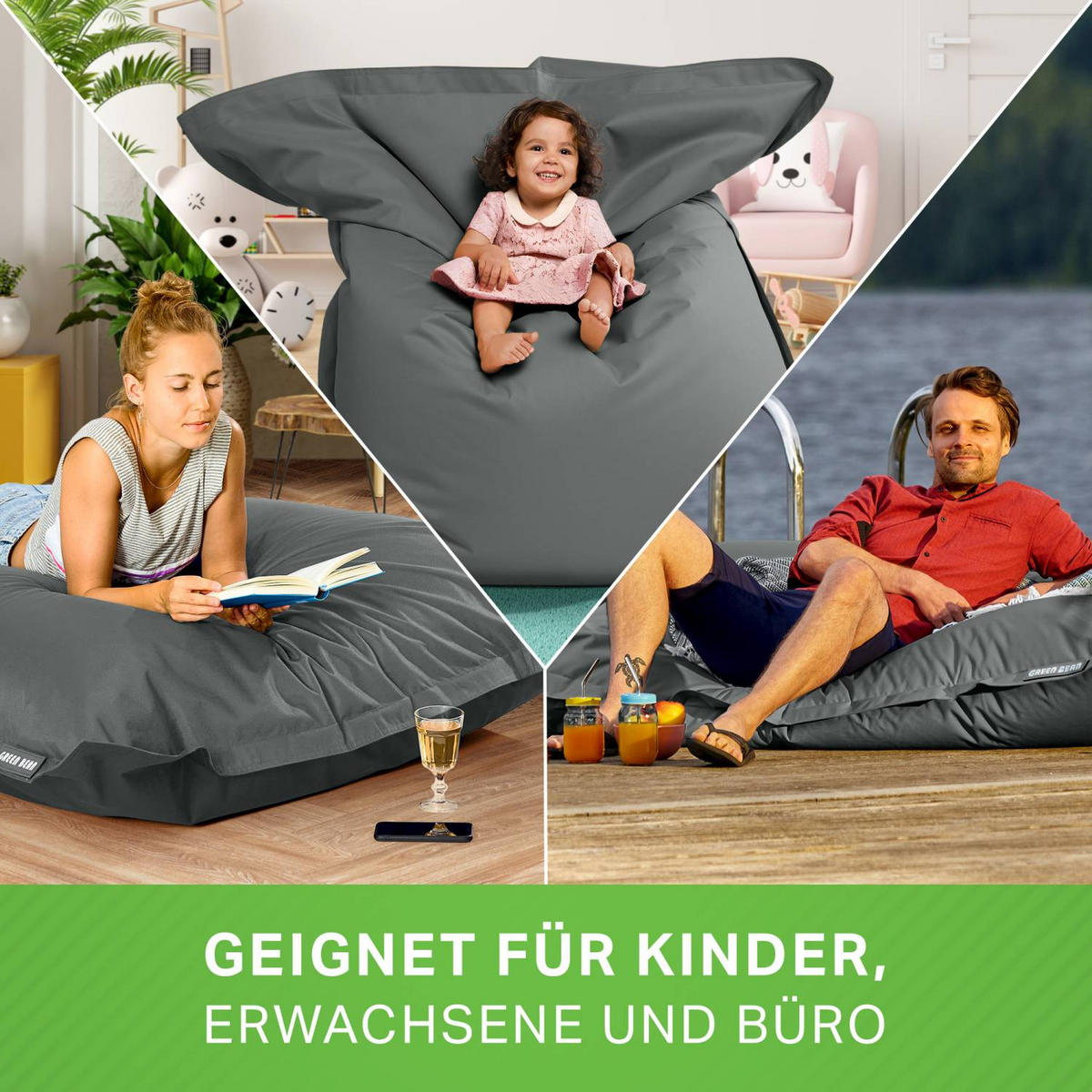 SITZSACK XL "Square" 120x160cm - 270 L - Grau, Textil (120/25/160cm) - Green Bean