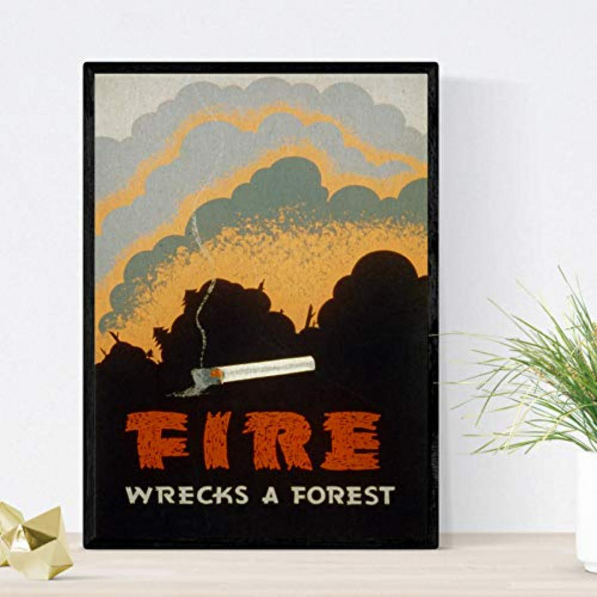 POSTER Set mit 4 Jahrgang Brandprävention A4 Schwarzer Rahmen - Schwarz, Papier (29.7/3cm) - Nacnic