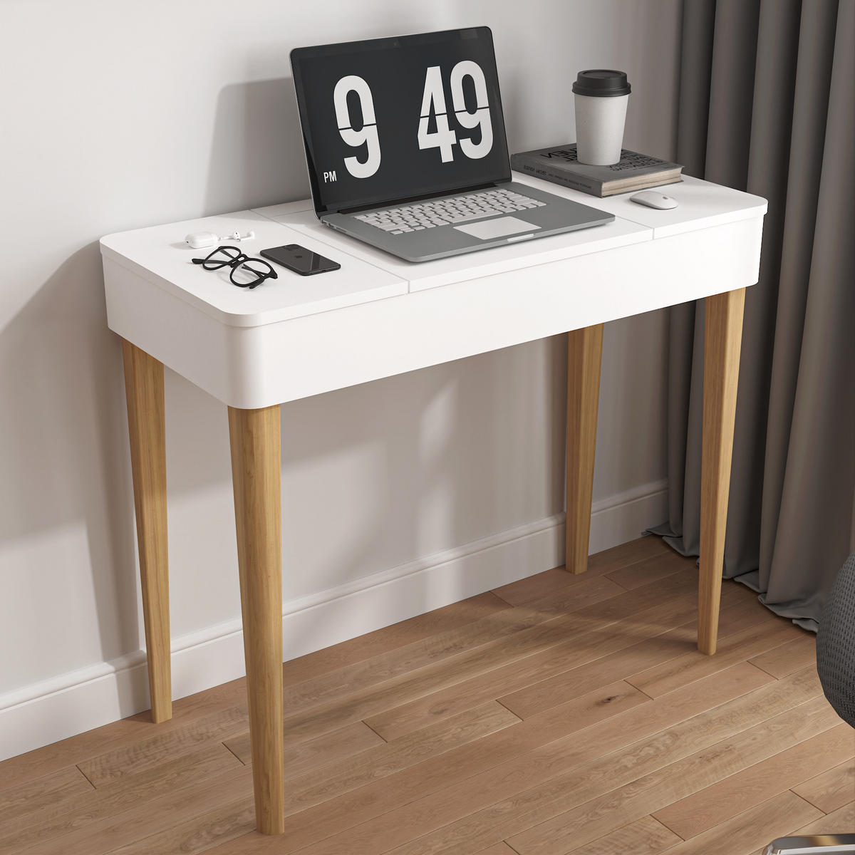 SCHMINKTISCH 83/40/75 cm weiß aus MDF mit klappbarem Spiegel und Stauraum - Weiß, Holzwerkstoff (40/75/83.6cm) - OKWISH