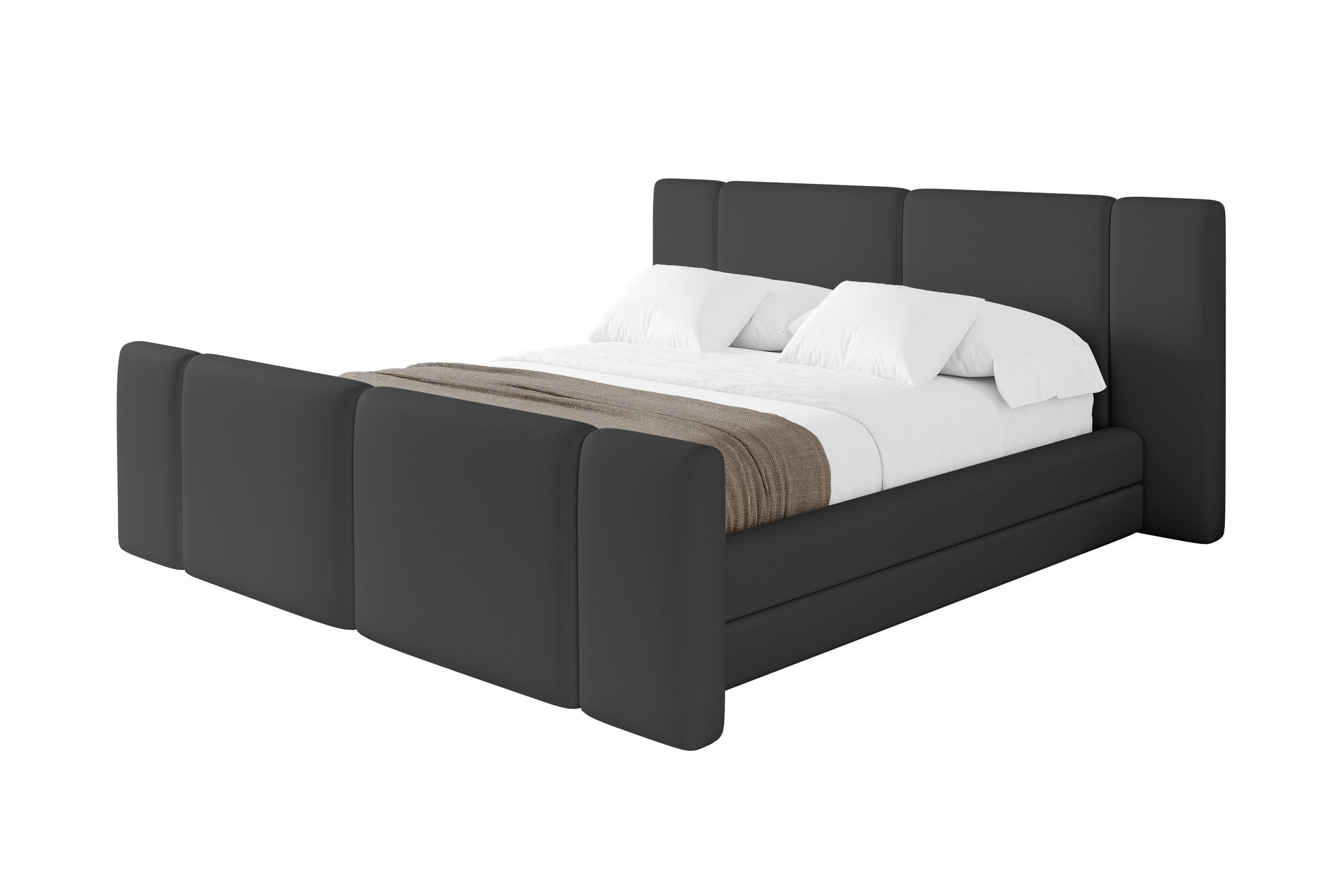 POLSTERBETT mit Bettkasten, Fußteil und Lattenrost, Bett mit Matratze H3/H4 - TEVO-Z 140x200 Schwarz - Schwarz Hochglanz, Holzwerkstoff/Textil (140/200cm) - ALTDECOR