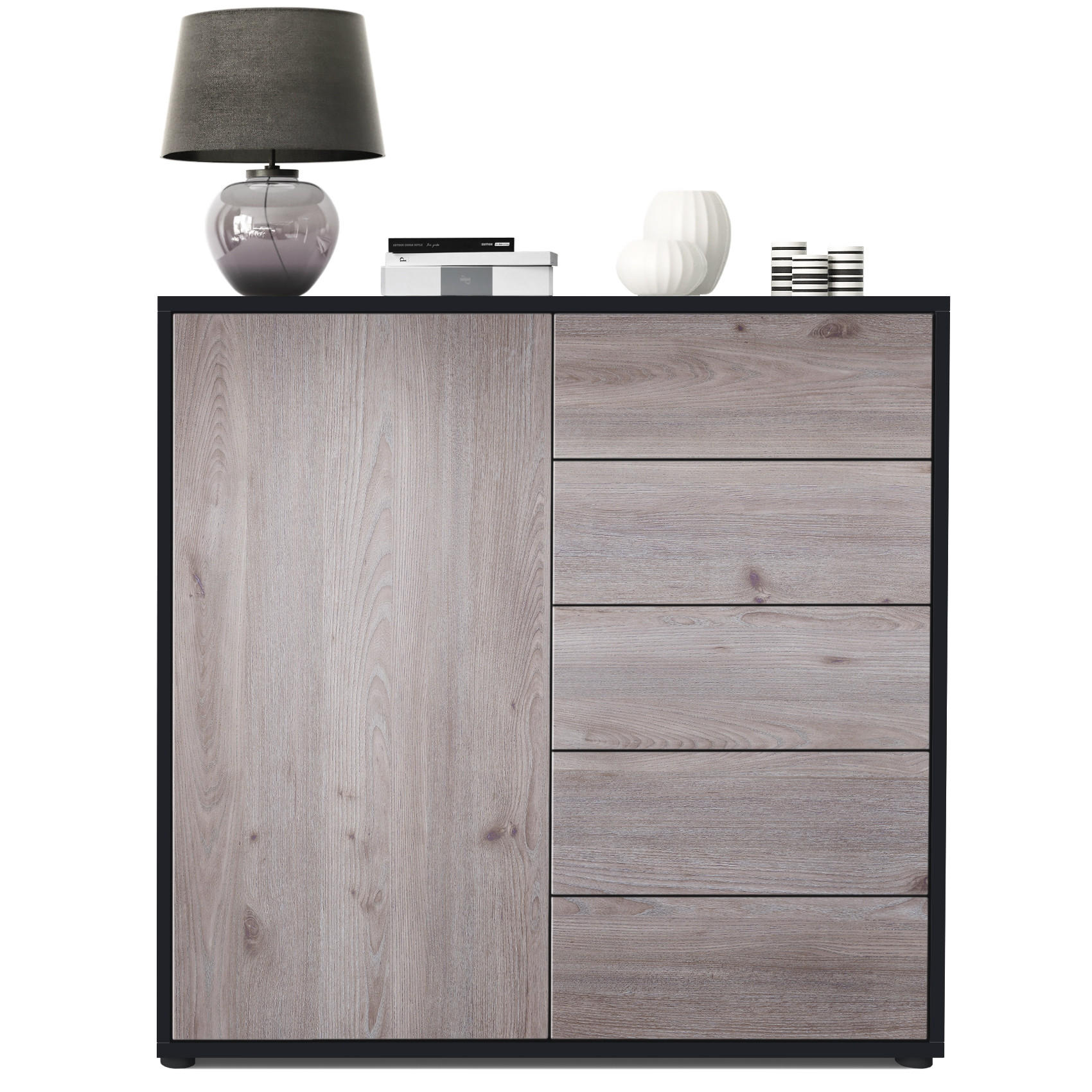 KOMMODE Ben Front in Eiche Nordic - Silbereichenfarben, Holzwerkstoff (79/74/36cm) - Vladon
