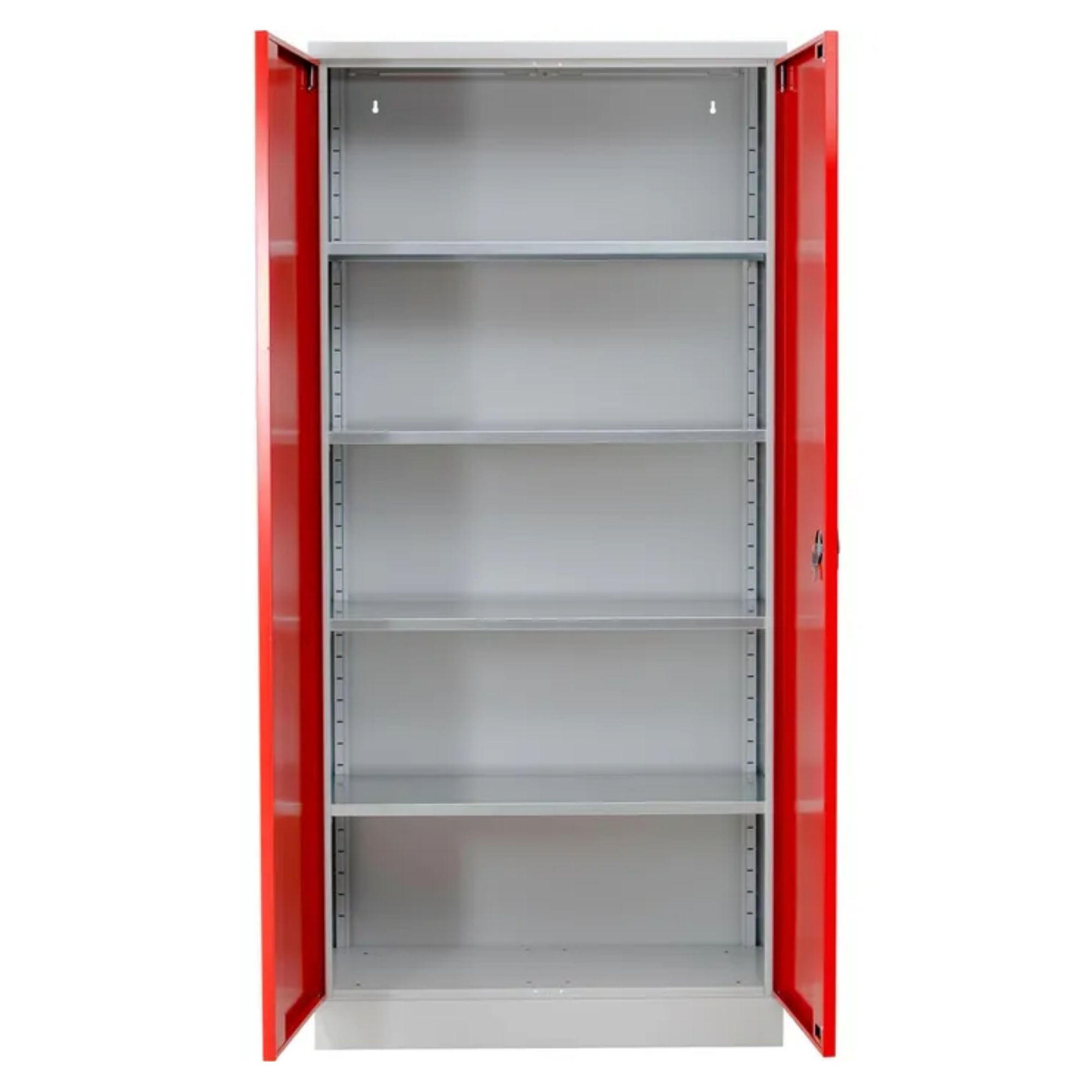 STAHLSCHRANK Bee mit 10 verzinkten Fachböden 195x92x60 cm Korpusfarbe Lichtgrau Frontfarbe Feuerrot - Rot, Metall (92/195/60cm)