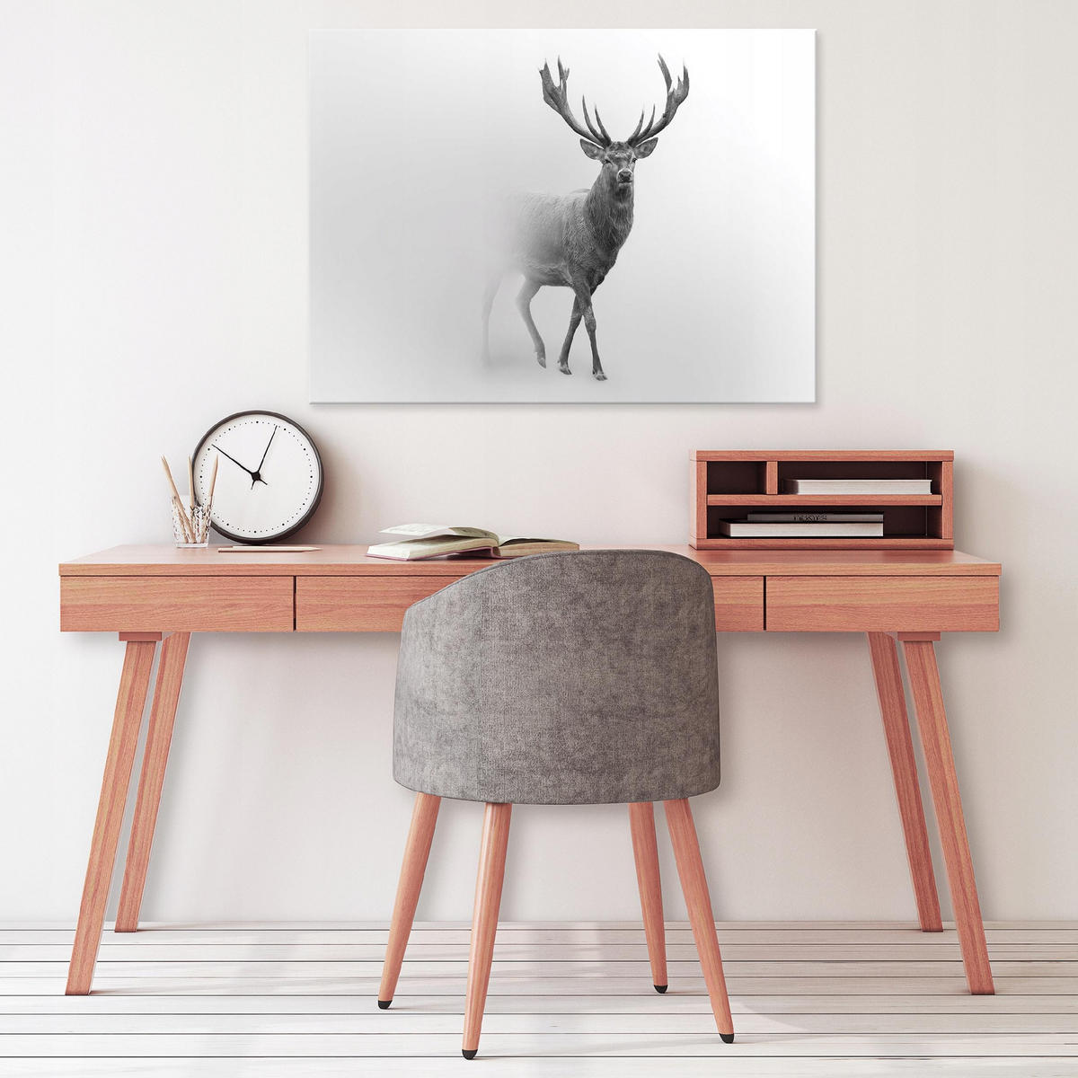 LEINWANDBILD Reh Nebel Grau 120x80 cm - Multicolor, Holzwerkstoff (120/80cm) - Wallarena