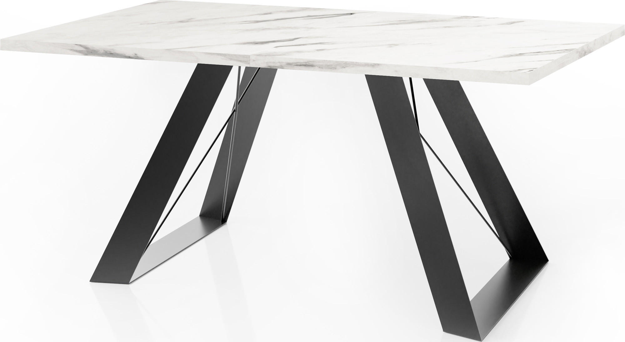 ESSTISCH Colter rechteckig ausziehbar, Marmor Weiß 160-260/90/76 cm - Ecru/Schwarz, Holzwerkstoff/Metall (160/90/76cm) - WFL GROUP